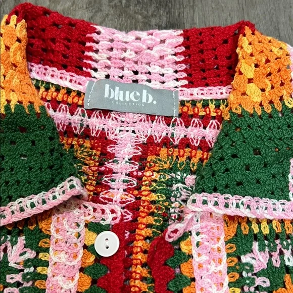 Blue B Collection Multi Color Short sleeve Crochet Granny Square sweater - Picture 4 of 8